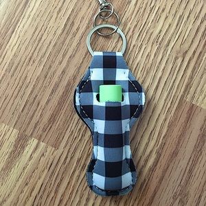 Black & White Plaid Lip Balm Holder Keychain